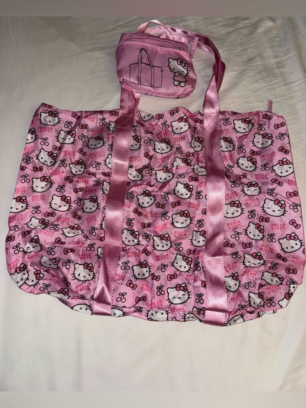 Hello Kitty Pink Patterned Foldable Travel Tote